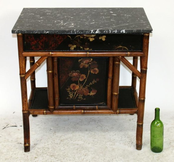 Chinoiserie painted bamboo marble top cabinet