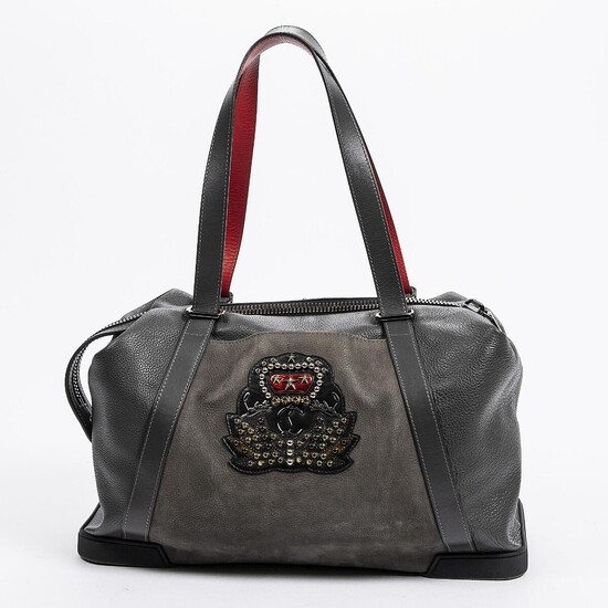 SOLD. Christian Louboutin: A "Bagdamon" bag of dark grey and red leather, leather trimmings, gold, silver and dark hardware and two handles. – Bruun Rasmussen Auctioneers of Fine Art