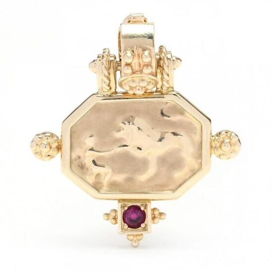 Classical Style Yellow Gold and Gem-Set Pendant