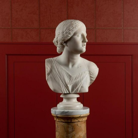 Classical White Marble Bust of Artemis