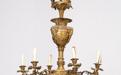 Continental gilt bronze six arm chandelier