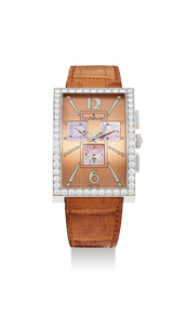 Corum. An Oversized White Gold and Diamond-set Chronograph Wristwatch with Date and Pink Mother-of-Pearl Dial