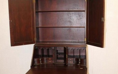 Craftique solid mahogany 2pc secretary with blind door bookcase top