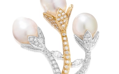 Cultured Pearl and Diamond Brooch