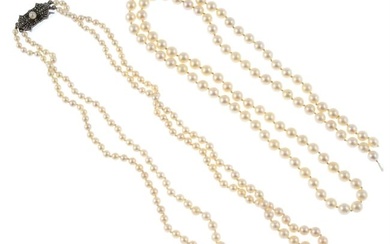 Cultured pearl two-row necklace & cultured pearls