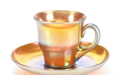 Cup & Saucer Signed Steuben Aurene #2780 Art Glass