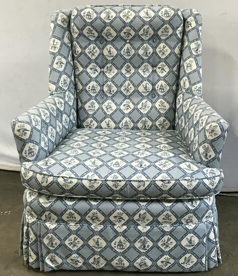 Custom Upholstered Wing Chair Toile Design