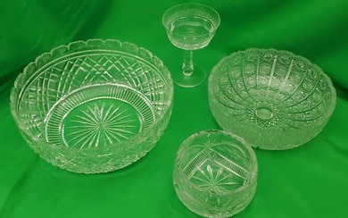 Cut Crystal Glass Lot of 4 Bowls Dishes