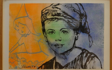 DAVID BROMLEY, UNTITLED (BOY WITH CAP), ACRYLIC ON PAPER, 76 X 111CM, FRAME SIZE: 97.5 X 131CM, CONDITION: GOOD, NO FAULTS