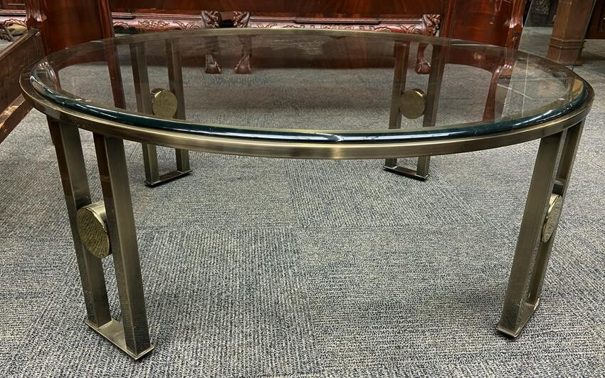 D.I.A. Round Glass-Top Coffee Table on Metal Base.