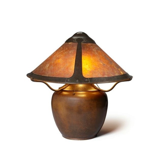 DIRK VAN ERP (1860-1933) Bean Pot Lampcirca 1913-1915hammered copper, mica, with open-box mark o...