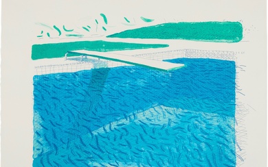 David Hockney Lithographic Water Made of Lines, Crayon, and Two Blue Washes