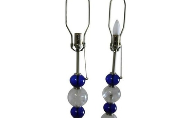 Deco/Modern Rock Crystal and Cobalt Blue Glass Lamps