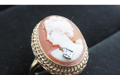 Cameo Set Ring Mounted in 9 Carat Yellow Gold with Diamond I...