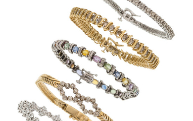 Diamond, Colored Diamond, Multi-Color Sapphire, Gold Bracelets The lot...