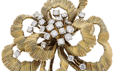 Diamond, Gold Brooch Stones: Full-cut diamonds weighing a total...
