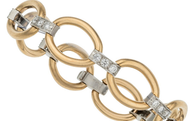 Diamond, Platinum, Gold Bracelet The bracelet features full-cut diamonds...