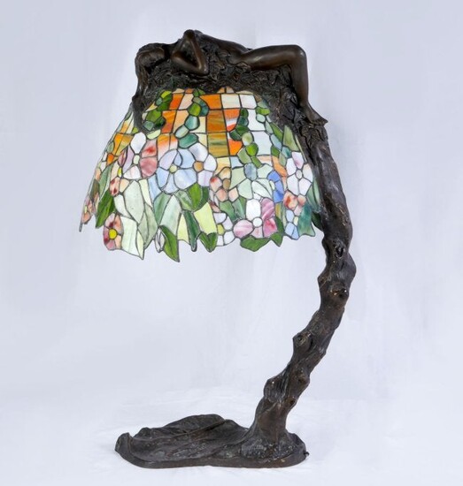 E. THOMASSON ART NOUVEAU STYLE LEADED LAMP