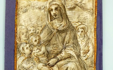 ECOLE ITALIENNE d'après Masaccio Vierge à l'enfant Mine de plomb et encre brune Haut. :...