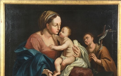 ÉCOLE ITALIENNE fin XVIIè ou début XVIIIè. « Vierge à l’enfant et au Saint-Jean-Baptiste »....