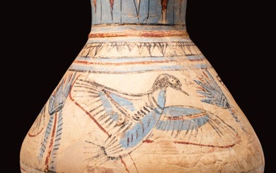 EGYPTIAN NEW KINGDOM COBALT BLUE PAINTED JAR DEPICTING BIRDS AND...