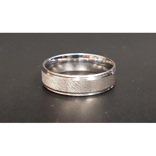 EIGHTEEN CARAT WHITE GOLD WEDDING BAND with brushed finish, ...