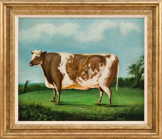 ENGLISH SCHOOL, 20th Century, A prize-winning cow., Oil on board, 18.5" x 22.5". Framed 26" x 30".