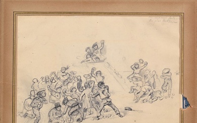 ENSEMBLE DE 4 DESSINS : RAFFET Auguste. (1804–1860). (Attribué à). « La bataille de boules...