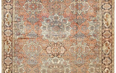 EXTREMELY RARE ANTIQUE PERSIAN BAKHTIARI CARPET, SIGNED + DATED (AH 1331/1913 AD). 19 ft 6 in x 14 ft 7 in (5.94 m x 4.44 m).