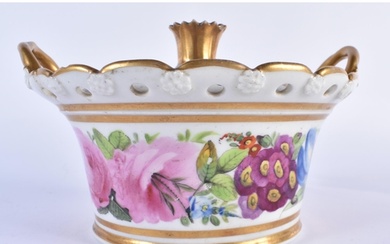 Early 19th century Coalport pot pourri basket and cover pain...
