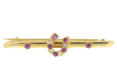 Early 20th century 15ct gold ruby & diamond brooch