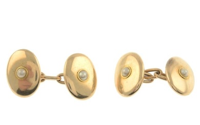 Early 20th century 15ct gold split pearl cufflinks