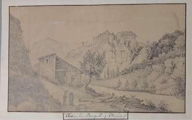 Ecole Française du XIXème siècle. « Château de Bruniquel ». (Tarn et Garonne). Dessin au...