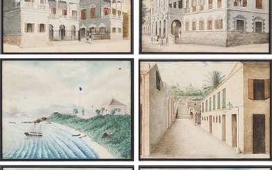 École chinoise, XIXe siècleEnsemble de six vues de Macao Aquarelles sur papier12x15,5 cm (chacune)