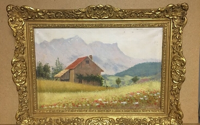 Ecole française du XIXème. Jolie HST figurant un paysage de montagne (non signée) 27x40 cm...