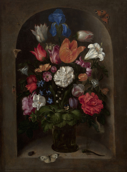 Ecole hollandaise du XVIIe siècle Bouquet de fleurs dans une niche