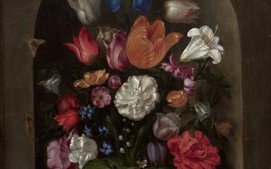 Ecole hollandaise du XVIIe siècle Bouquet de fleurs dans une niche