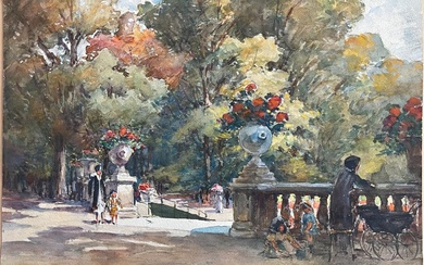 Edouard LEVERD (1881-1953) Le jardin du Luxembourg Aquarelle sur papier Signée en bas à gauche...