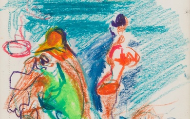 Édouard PIGNON (1905-1993) Scène de plage Pastel gras. Signé en bas à droite. 24 x...