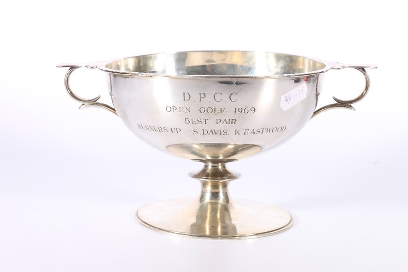 Edward VII silver pedestal prize cup trophy of quaich form w...