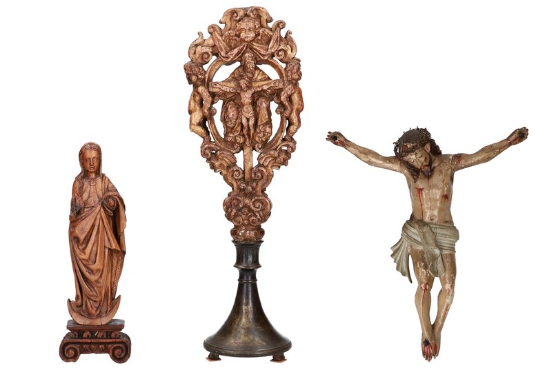 (-), Een polychroom houten Corpus Christi met metalen...