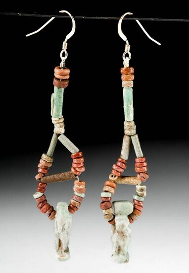 Egyptian Faience Bead Earrings Thoth & Tauret Amulets