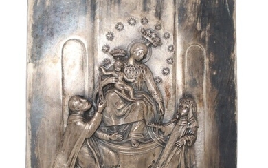 Embossed silver plaque with ''S.S. Virgin of the Rosary in Pompeii'', Early 20th century