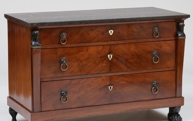 Empire Patinated-Bronze-Mounted Mahogany Commode with Marble Top