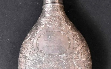 English Silver All-Over Engraved Flask