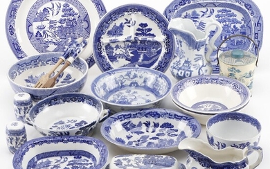 English and Japanese "Blue Willow" Porcelain Tablewares with Others