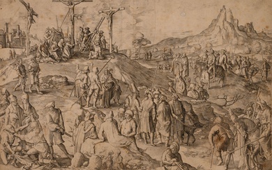 Entourage de DÜRER (1471-1528) Golgotha Estampe 29 x 41 cm