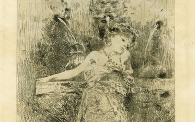 Francesco Paolo Michetti (Tocco da Casauria, 1851 - Francavilla al mare, 1929), Estremamente rara, Fanciulla alla fontana. 1873 ca.