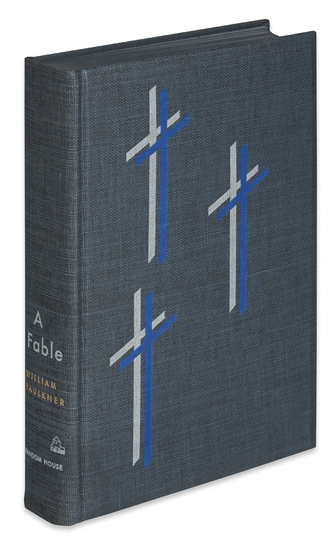 FAULKNER, WILLIAM. A Fable. 8vo, pictorial blue cloth stamped in gold, white, and...