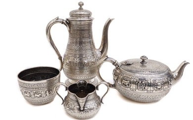FB Thomas and Company George V London Sterling Zodiac Tea and Coffee Set, 1877